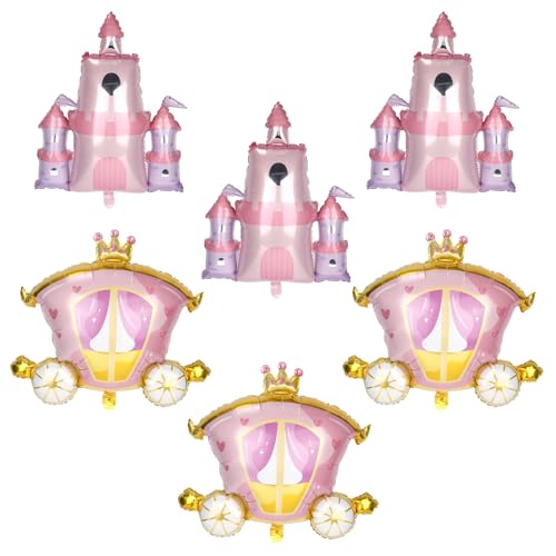 lasuroa 4pcs Ballons en Aluminium pour Fête d'Anniversaire Princesse, Château de Princesse Rose et Carrosse pour Décorations d'Anniversaire Baby Shower Enterrement Vie de Jeune Fille