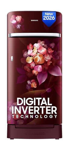 Image of Samsung 215 L, 5 Star, Digital Inverter, Direct-Cool Single Door Refrigerator (RR23H2H35HT /HL, Red, Hydrangea Plum, Base Stand Drawer, Single Touch Defrost, 2026 Model)