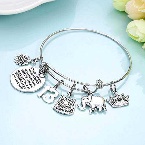 M Mooham 13Th Birthday Gifts For Girls Bracelet, 13 Year Old Girl Gifts Elephant Charm Bracelets For Daughter Granddaughter Christmas Birthday Gifts Age 13 Yr Old Girl Birthday Gifts #TOP3