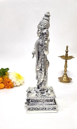 Image of Gold Art India Lord Tirupati Balaji Idol with Garuda Murti for Mandir Pooja Room Lord Vishnu Shree Venkateswara Swamy Srinivasa Statue God Balaji Home Decor Showpiece Gift Living Room (Silver Plated)