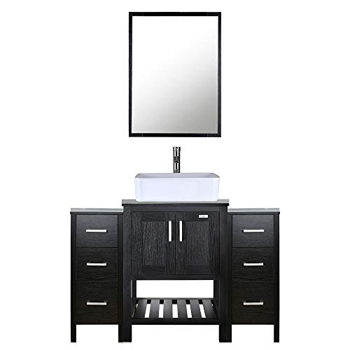 eclife 48” Bathroom Vanity Sink Combo Black W/Side Cabinet Vanity White Ceramic Vessel