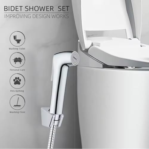 Image of BATH GURU ABS Premium Bathroom Bidet Sprayer Gun, Health Faucet Set for Toilet, with 1.2 Mtr Heavy Stainless Steel Shower Tube Hose and Wall Hook, Chrome Finish
