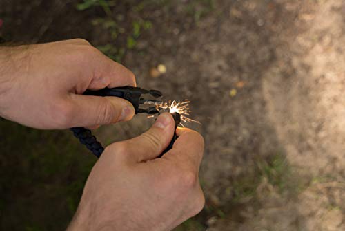 WIKA Survival Armband, Paracord, Feuerstein, Schaber, Signalpfeife, größenverstellbar (Schwarz)