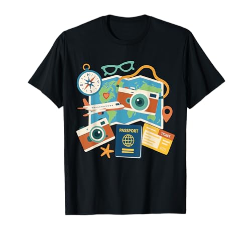 Tourist Holidays Costume Camera Passport Traveling Vacation T-Shirt