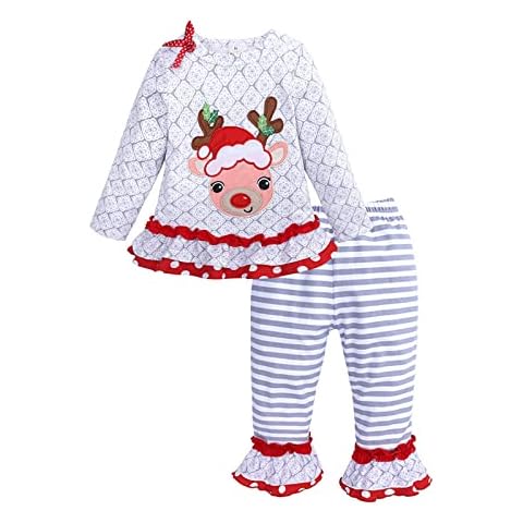 Kids Girl Christmas Santa and Deer Dress Clothes Toddler Bodysuit Little Kids Girl Outfits Long Sleeves Romper White 4-5 Years Cover