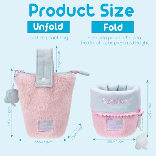 Image of Standing Pencil Bag, Plush Pencil Pouch, Big Capacity Portable Pen Holder with Removable button strap,Kawaii Pen Bag, Stationery Storage Case, Makeup Pouch, for Daily Study Work(1Pcs)