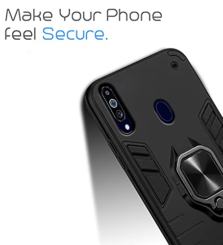 Image of Pikkme D5 Tough Armor Bumper Back Cover Case for Samsung Galaxy M40 |Ring Holder & Kickstand in-Built (Black)
