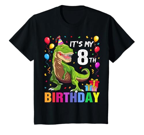Bambino Maglietta T-Rex con scritta «It's My 8th Birthday Happy» Maglietta