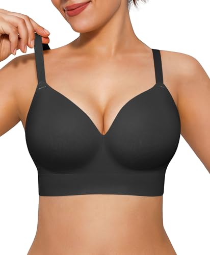 Image of Popilush Bras for Women No Underwire Seamless Wireless Support Bra Full Coverage Comfort T Shirt Bralette