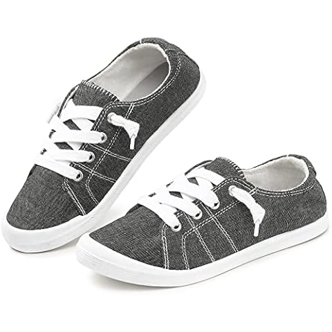 festooning Womens Slip ons Casual Trainers Canvas Low top Fashion Sneakers Size 7 Grey Cover