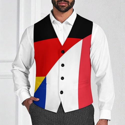 France And Germany Flag Trendy Vest Suit for Men V Neck Formal Dress Waistcoat Vests Business Slim Fit4