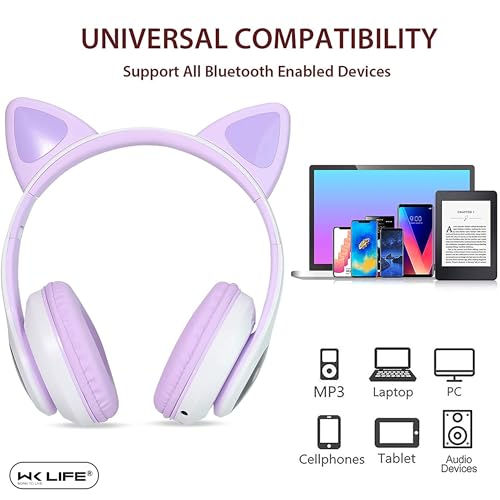 Image of Tubes- Wireless /Wired Bluetooth Kids Headphones with 85dB Safe and Upto 30 Hours Play Time with 800 mAh Battery for for Girls /Boys Gifts Cat Ear Online Learning School (Purple)