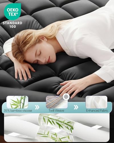 Image of ChiXpace Dual Layer 4 Inch Memory Foam Mattress Topper King - 2 Inch Gel Memory Foam and 2 Inch Pillow Top Mattress Pad, 7-Zone Egg Crate King Size Mattress Topper (Black-White)