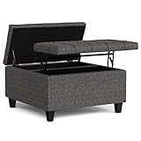 SIMPLIHOME Harrison Small Coffee Table Storage Ottoman - 30 inch Wide Upholstered Tweed Look Fabric Square Lift-Top Ottoman in Ebony, Transitional Ottoman for Living Room with Hidden Storage