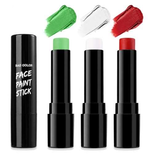 Image of BADCOLOR Mexico Red White Green Face Body Paint Stick Set, Oil Based Sports Fan Makeup, Waterproof Sweatproof Cream Paint for Football, Rugby, Softball, Baseball, Lacrosse, Sports Accessories