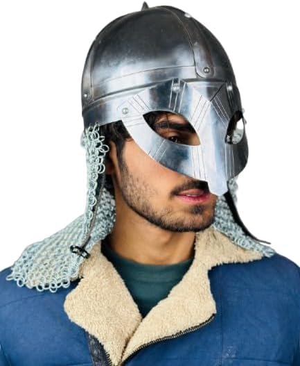 Elmetto vichingo in maglia metallica | Casco medievale in acciaio calibro 18 forgiato a mano | Miglior regalo