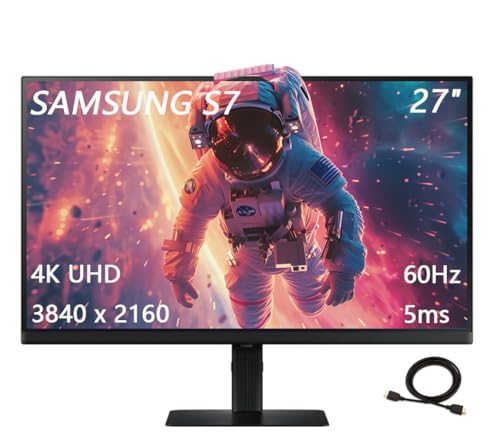 Image of Samsung 27 inch ViewFinity S7 Series 4K UHD Computer Monitor, Easy Setup Stand, Multiple Ports, High Resolution, Advanced Eye Care, 60Hz, 5ms, Black, with HDMI Cable