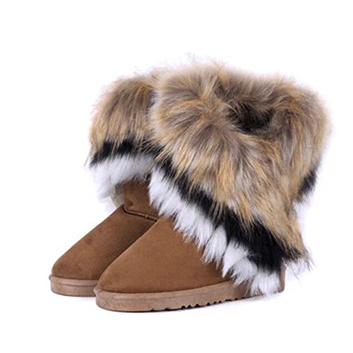 Women Winter Warm high Long Snow Ankle Boots Faux Fox Rabbit Fur Tassel Shoes2