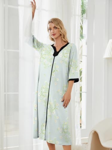 Image of PITINAN Moo Moo Nightgown House Dress Zip up Robes for Women Long Lounge Dress House Coat Women S-3XL