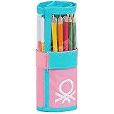 Medidas: 7 cm x 20 cm. Safta 412153786 Estuche enrollable 27 piezas UCB Benetton, Rosa/Turquesa/Amarillo, 7 cm x 20 cm (M786)