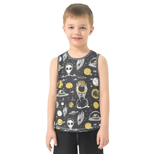 Boys Tank Top Shirts Alien and UFO Cartoon Stars Sleeveless T-Shirts Crew Neck for Kids Clothing Children2