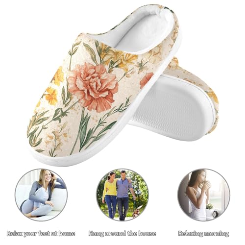 JUNZAN Fall Flowers Carnation Daffodil Rose Gold Mens Home Cotton Slipper Washable Memory Foam Guest Slippers for Bedroom Birthday Presents 6-73