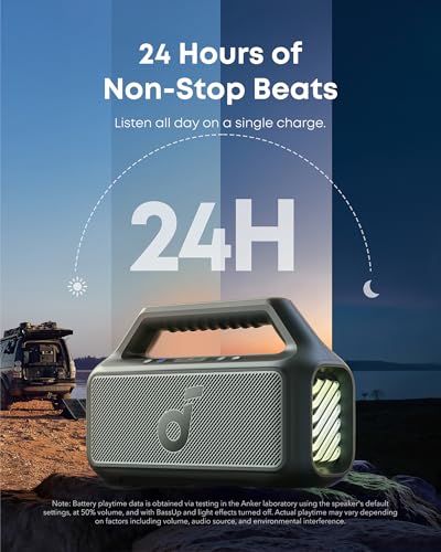 Image of Soundcore Boom 2 By Anker, Outdoor Speaker, 80W, Subwoofer, BassUp 2.0, 24H Playtime, IPX7 Waterproof, Floatable, RGB Lights, USB-C, Custom EQ, Portable for Camping and Beach - Green