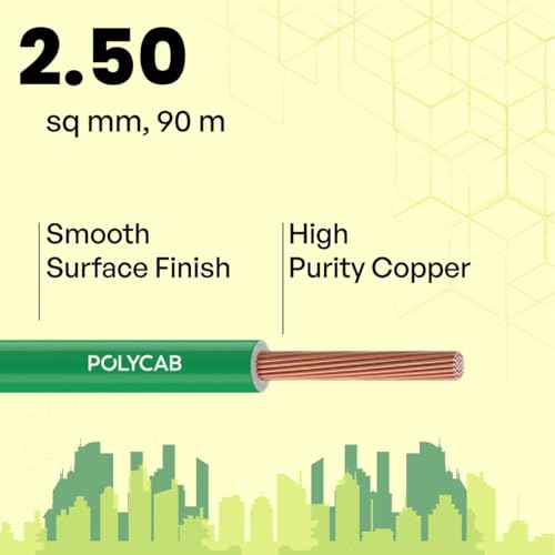Polycab MAXIMA+ Green wire 2.5sqmm 90M coil | Low smoke | low halogen | Energy saving | Heat resistant | Rodent protection | Eco friendly housewire [Green]