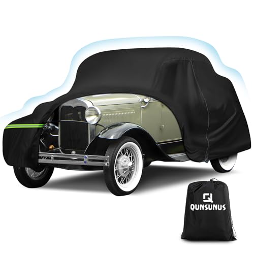 Image of QUNSUNUS Car Cover for Ford Model A Coupe /Roadster 1928-1931 Cotton Inner | Waterproof Outdoor All-Weather Heavy 420D Oxford Model A Car Cover, with Zipper and Straps, for Dust, Sun, Wind Protection