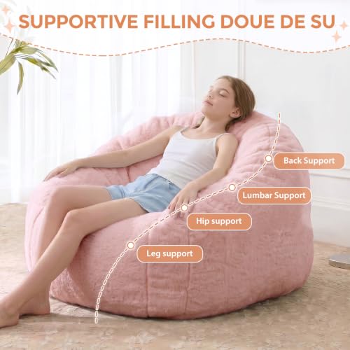 Image of HUGHEAVEN Medium Memory Foam Bean Bag Chair for Teens & Kids - 3ft | Fluffy Floor Chair Lounger, Cozy Faux Fur Reading Nook Chair, Comfy Beanbag Sofa Couch, Floor Seating Foam Seat with Filler