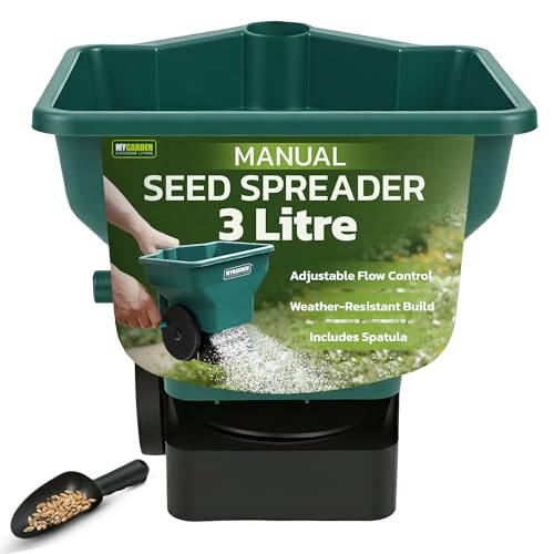 My Garden Seed Spreader 3L with Spatula - Handheld Seed Dispenser - Durable & Lightweight Evenly Grass Seed Spreader - Perfect for Small to Medium Gardens
