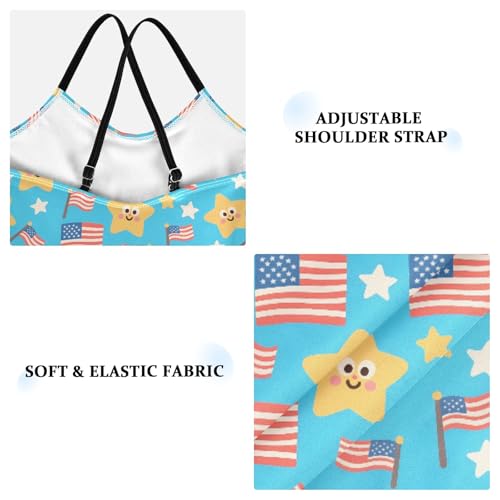 senya Girls Swimsuits One-Piece Swimwear Tie Bathing Suit Beach Summer Round Neck 7-8T Cartoon American Flag Stars Pattern3