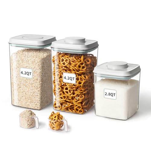 Image of Ankou Food Storage Container Sets, 2.8 Qt + 4.2 Qt *2 Airtight Canisters with Lids and 130ml Scoop, BPA-Free Plastic Pantry Containers for Flour, Sugar, Rice