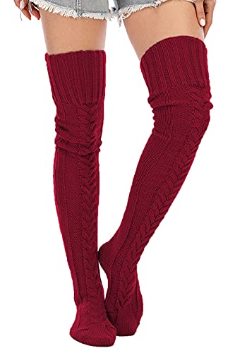 Image of Leoparts Women's Cable Knitted Thigh High Boot Socks Extra Long Winter Stockings Over Knee Leg Warmers