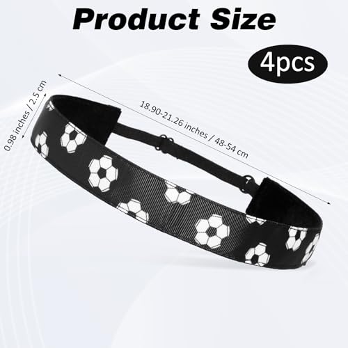 4 Pieces Girls Soccer Headbands Non-Slip Soccer Headband Adjustable No Slip Sport Head Band for Kids Football Hairband Elastic No Slip Sport Head Band for Kids (Black, White)2