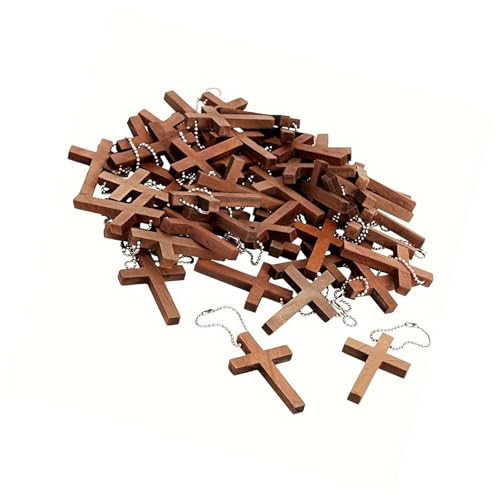 Pendentifs crucifix bois naturel avec chaîne de perles pour breloque de sac et porte-clés en lot