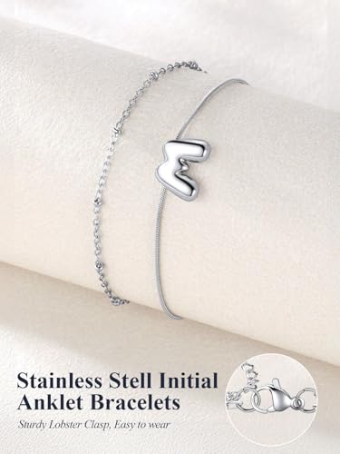 Image of U7 Silver Gold Initial Ankle Bracelets for Women Waterproof,14K Gold Plated Initial Anklets No Tainish,Adjustable Women's Anklet Layered Ankle Summer Beach Foot Jewelry