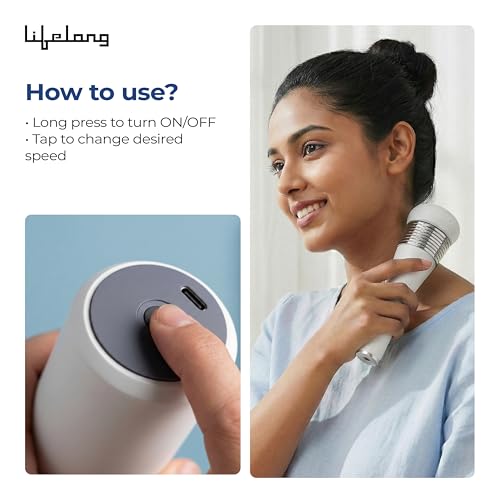 Image of Lifelong Flathead Cordless Massager | Rechargeable Body Massager for Pain Relief | 4 Heads for Targeted Therapy | 6 Speed Levels | Full Body Electric Percussion Massager for Adults & Children | White