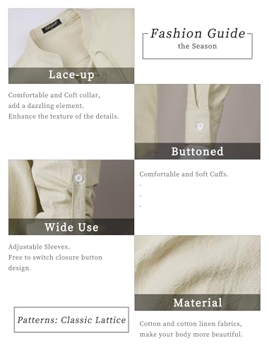 Enlision Camisas de Lino y algodón para Hombre con Cordones Estilo Medieval Vintage de Manga Larga clásicas escocesas jacobitas Estilo Ghillie Color Caqui Tallas M