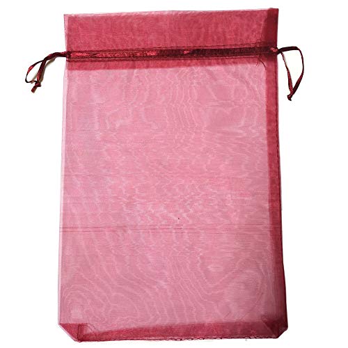 Image of ATCG 50pcs 8x12 Inches Large Sheer Organza Drawstring Pouches Decoration Festival Wedding Party Favor Gift Candy Toys Makeup Bags (Burgundy)