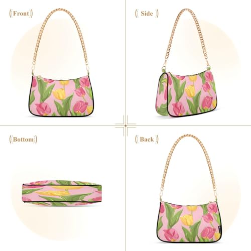 Bolso de hombro para mujer con flores tulipán rosa y amarillo miniatura 2