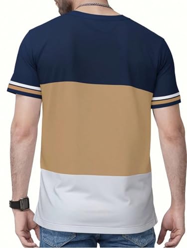 QJQ Men's Color Block Short Sleeve Crewneck T Shirts Casual Summer Striped Tee Shirt Streetwear Trendy Top Multicolor2