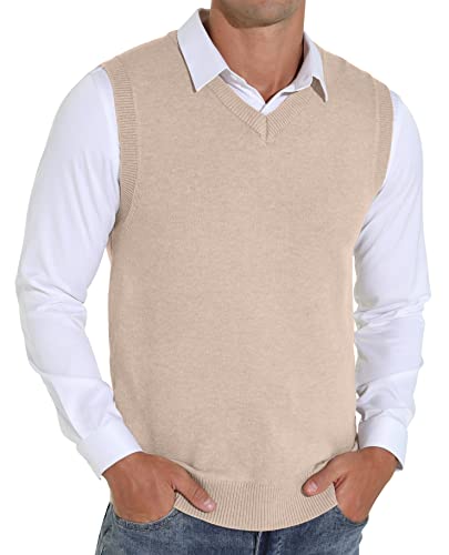 Sailwind Men's Wool Blend Knit V-Neck Sweater Vest Sleeveless Pullover Beige #TOP4