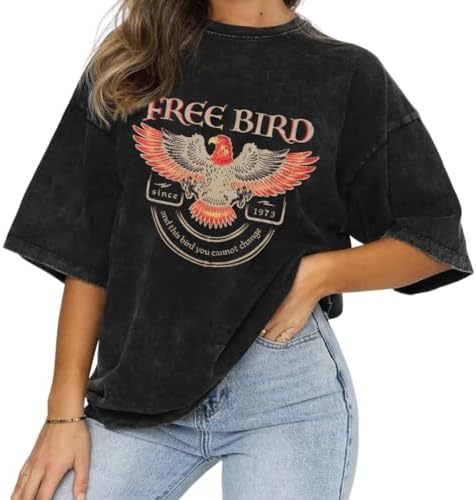 Vintage Rock Band T-Shirts for Women Retro Free Bird Eagle Graphi...