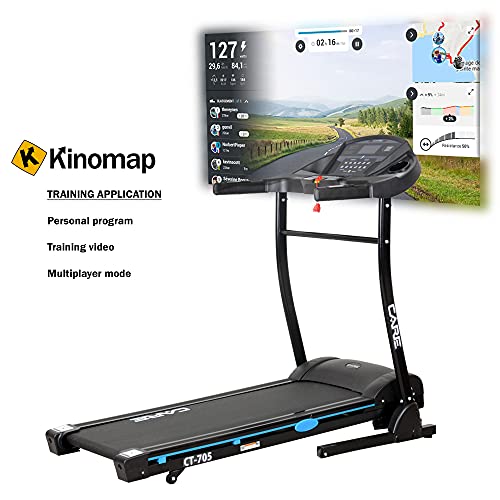 Care Fitness CT-705 - Cinta de correr reclinable y plegable, motorizada para caminar, Footing y Running - 18 programas de entrenamiento - Inclinación motorizada de 15 niveles - Conectividad Kinomap - Imagen 3