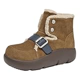 Women's Shearling Winter Ankle Boots with Buckle, Suede Platform Boots (khaki, Standard, Adult, Women, 7, Numeric, US Footwear Size System, Medium)