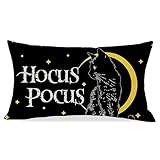 PANDICORN Black Cat Halloween Hocus Pocus Pillow Covers 12x20 Moon Halloween Lumbar Pillow Decorative Throw Pillow Case Fall Throw Pillow Decorations Couch Cushion Covers Outdoor Decor
