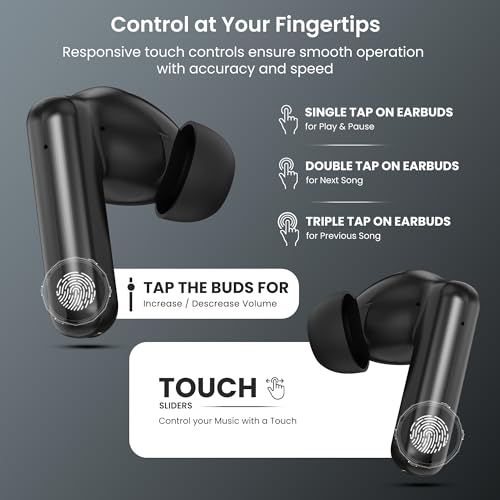Image of AROMA TWS5 Orbit V5.4 True Wireless Earbuds, Matte Black | up to 55H Playtime, ENC, Fast Charging, Heavy Bass, Bluetooth