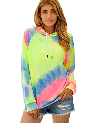 Blooming Jelly Womens Tie Dye Sweatshirt Long Sleeve Drawstring Hooded Lightweight Pullover Hoodies(L,Multicoloured)