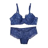 Sexy Lingerie Sets for Women Underwire Lace Push Up Underwire Lift-up Bra and Semi Sheer Panty Set Tow Piece Sexy Lace Underwear Outfit Matching Knickers Set UK Navy